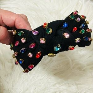 Black Crystal-Embellished Knotted Headband